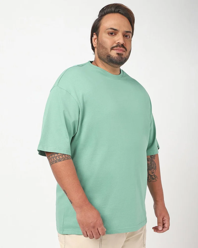 bewakoof Men's Granite Green Oversized Plus Size T-shirt